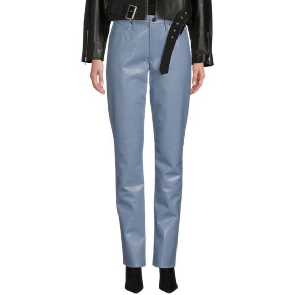 NEW GOLDSIGN The Stacked Roya Straight-Leg Leather Jeans in Jubilee Blue Size 27 - Picture 1 of 10